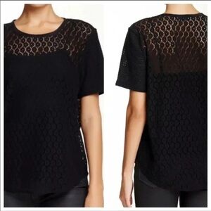 Equipment Femme Black Knit Eyelet Crochet Lace Top Womens Shirt Size Large